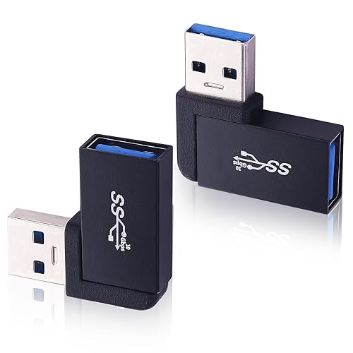 Leehitech USB A L字 変換アダプター 90度直角 L型 USB3.2 Gen2 A オス to A メス 10Gbps高速伝送 3A安定充電 小型 軽量 電源データ伝送アダプター アルミニウム合金材料 、携帯電話、Uディスク、キーボード、モバイルハードディスク、充電器、ラップトップ等対応 (2個セ