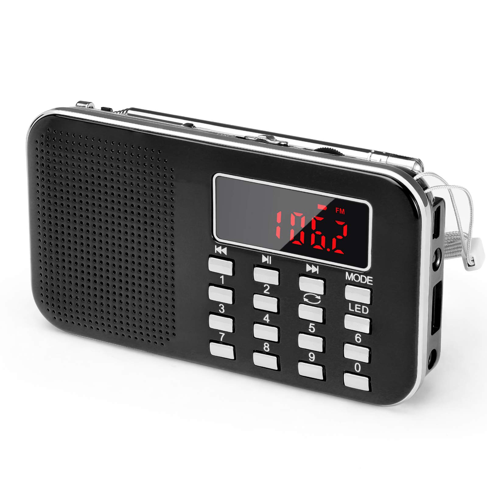 J-908 USB ラジオ 充電式 AM/ワイドFM ポータブル ラジオ 懐中電灯付き 対応 AUX SD MP3 多機能 by Gemean (黒)