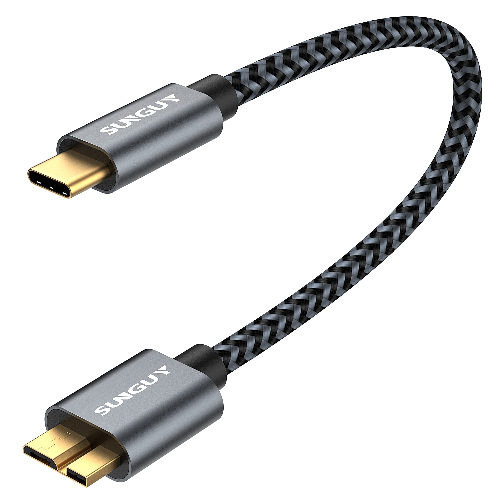【送料無料】SUNGUY USB C to Micro B 3.1 ケーブル 0.3M 最大10Gbps 高速データ転送 金メッキコネクタ 短い USB 3.1 外付けHDD/SSD ハードドライブ/MacBook (Pro)/Galaxy S5 Note 3など対応 マイクロB変換ケーブル 30cm グレー