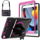 JEDirect iPad 10.2インチ ケース (第9/8/7世代、2021/2020/2019モデル) 液晶保護フィルム付き 保護耐衝撃頑丈なタブレットカバー 360°回転ハンドストラップスタンド (プラム)(2)