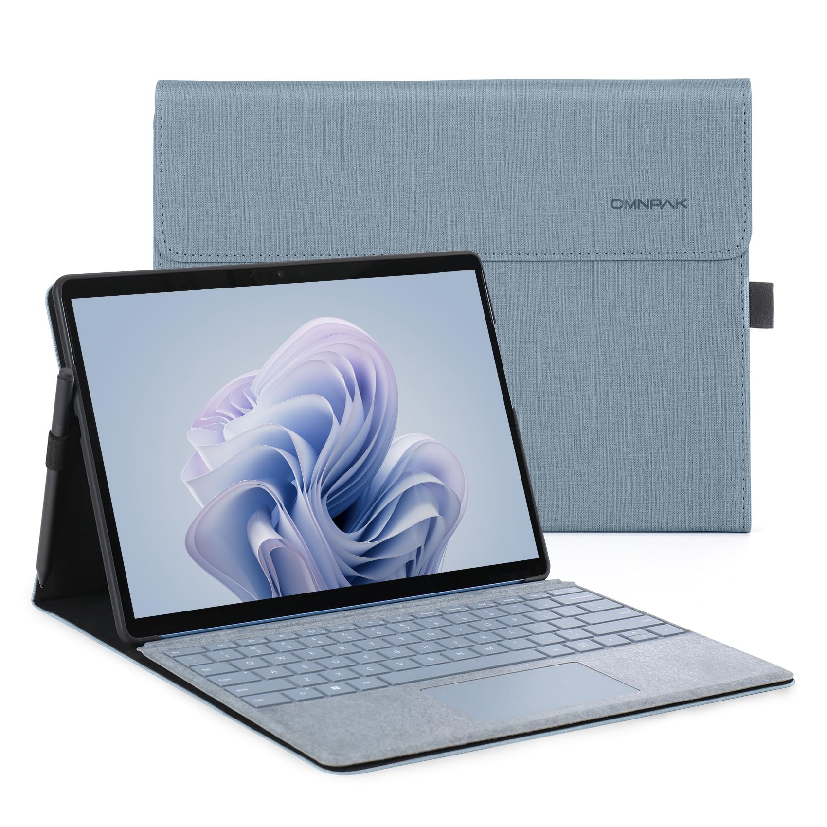 Omnpak Microsoft Surface Pro 11 / Surface Pro 10 (2024) / Surface Pro 9(2022) ケース マイクロソフト 専用保護カバー 表面内蔵保護 多視角 スタンド キーボードを収納可能軽量 薄型 ペンホルダー付き PU スマート