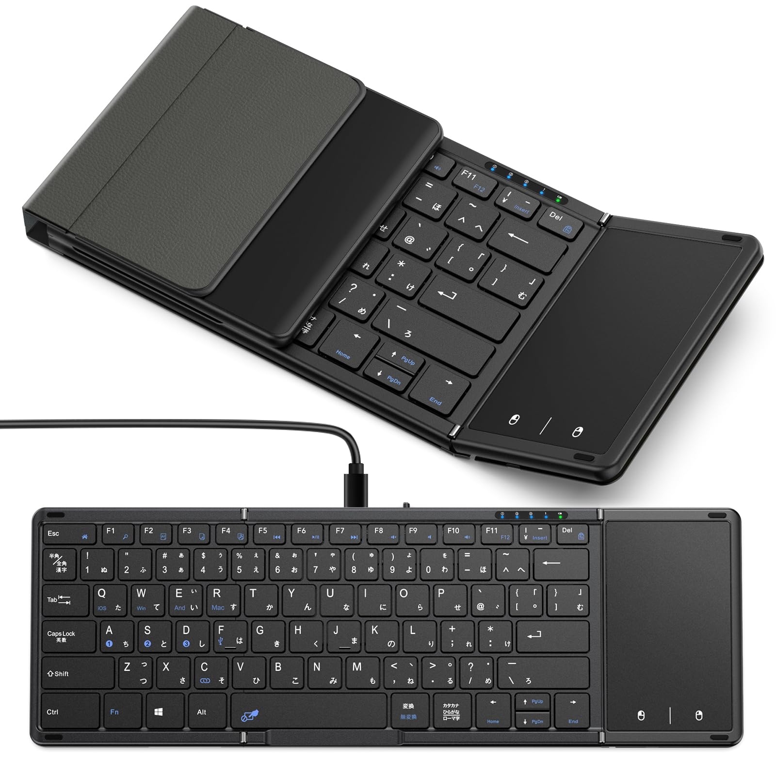 Omikamo キーボード ワイヤレス 折り畳み式 ipad キーボード Bluetooth キーボード タッチパッド付き 日本語配列 有線＆無線両用 フルサイズ 4台デバイス切替 Android/Windows/Mac/iOS対応 Type-C充電式 パソコン タブレット スマホ用 キーボード コンパクト静音 軽量 薄