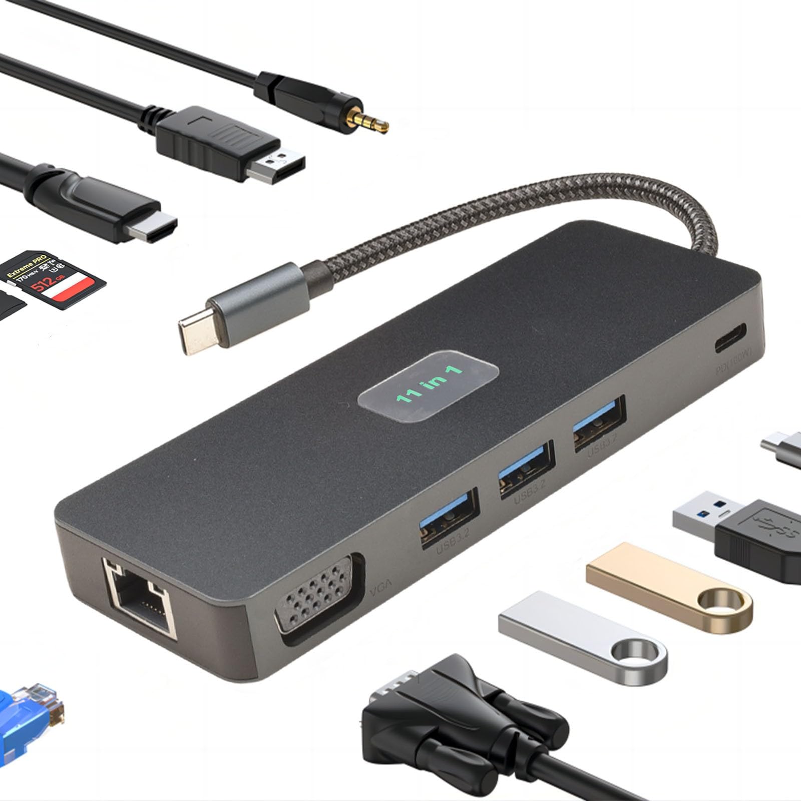 Leehitech USB C ハブ 11-in-1 マルチポートドッキングステーション【1Gbps RJ45+4K HDMI+1080P VGA+DP..