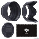 カメラレンズフード2個とレンズキャップ1個の55mmセット-ラバー(折りたたみ式)+チューリップフラワー-サンシェード/シールド-レンズのフレアとグレアを軽減-...