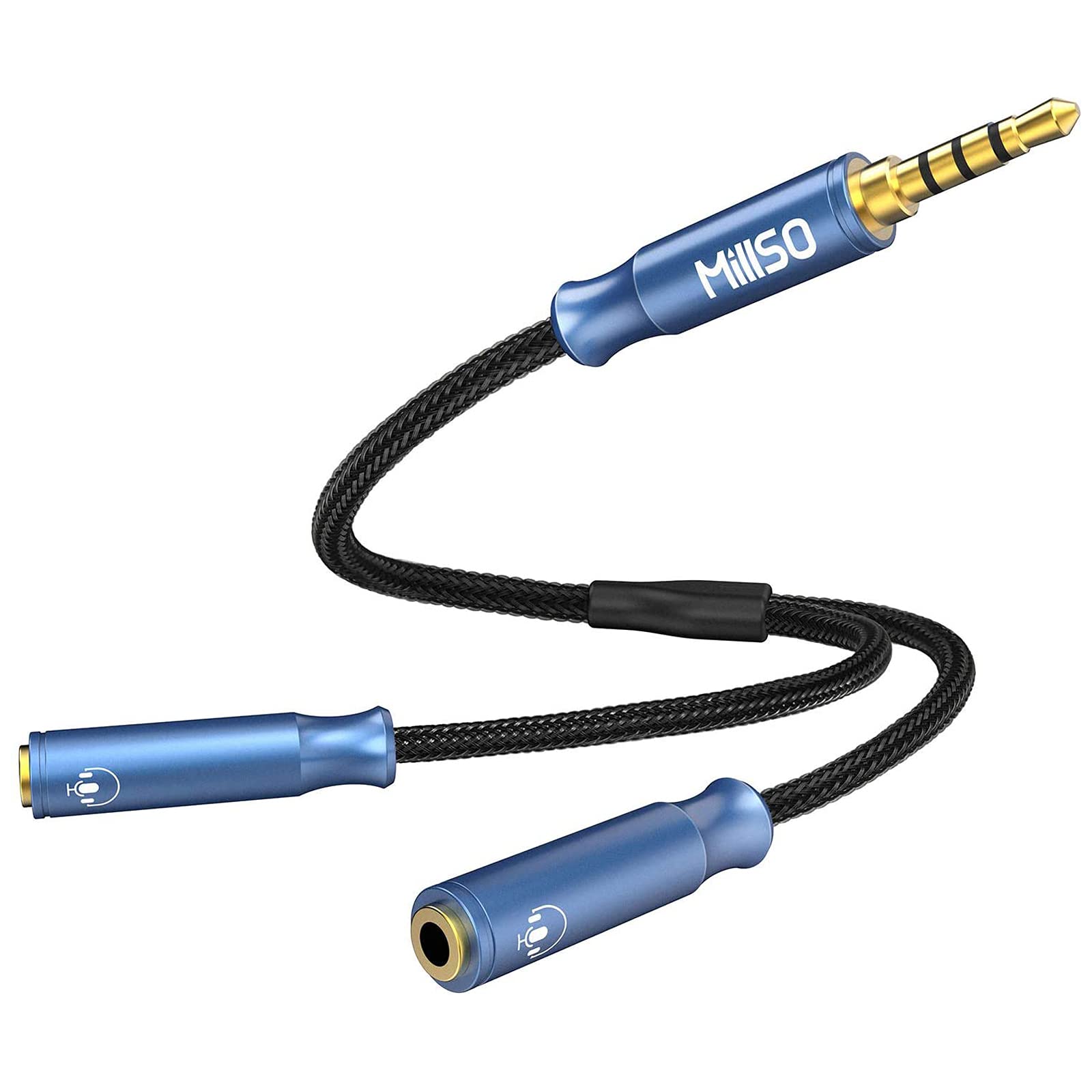 【送料無料】MillSO イヤホンジャック 二股 4極 分岐 2分配ケーブル ボイスチャット 音楽シャア 3.5mm オーディオ分配ケーブル(4極メスx2-4極オス) 金メッキ端子 高耐久 イヤホン分配器 ヘッドホン 延長 マイク 分岐ケーブル 30cm