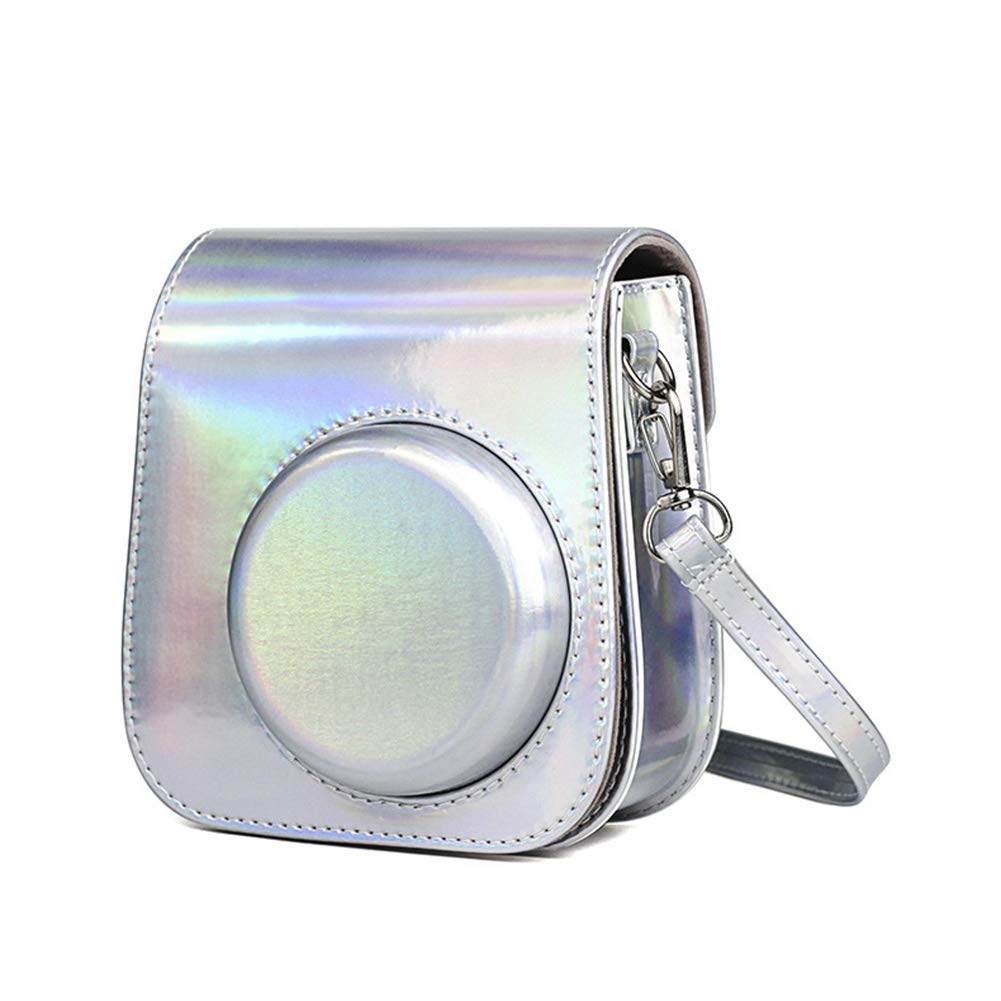 【送料無料】kinokoo チェキケース,Fujifilmチェキinstax mini12/mini11/mini 8/mini8+/mini9ケース instax mini11/mini 9/mini8/mini8+カメラケース チェキ保護ケース ショルダーストラップ付き PUレザー（シャイニーグレー）