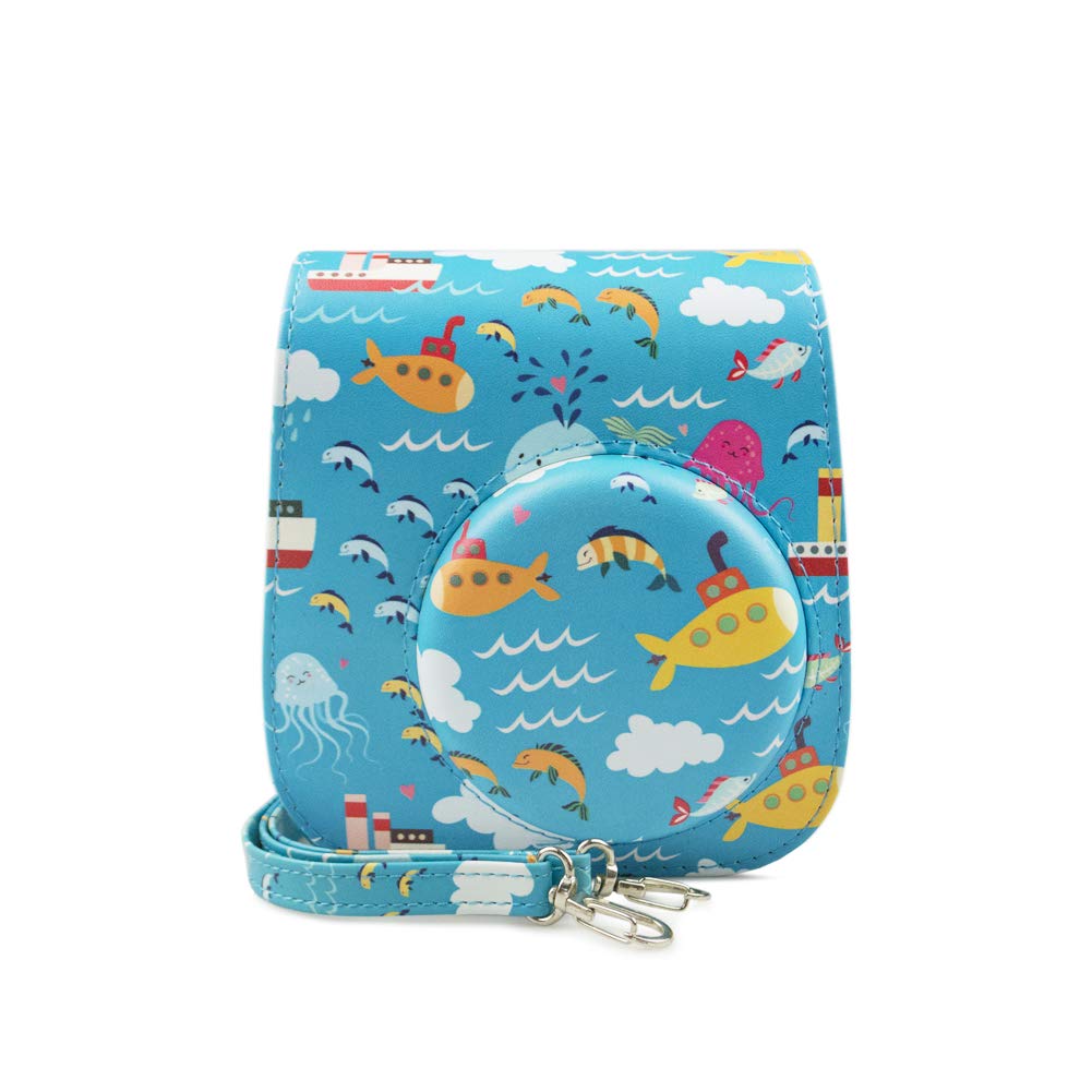 【送料無料】kinokoo チェキケース,Fujifilmチェキinstax mini12/mini11/mini 8/mini8+/mini9ケース instax mini11/mini 9/mini8/mini8+カメラケース チェキ保護ケース ショルダーストラップ付き PUレザー（海洋）