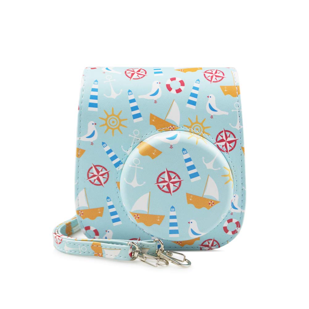 【送料無料】kinokoo チェキケース,Fujifilmチェキinstax mini12/mini11/mini 8/mini8+/mini9ケース instax mini11/mini 9/mini8/mini8+カメラケース チェキ保護ケース ショルダーストラップ付き PUレザー（潜艇）