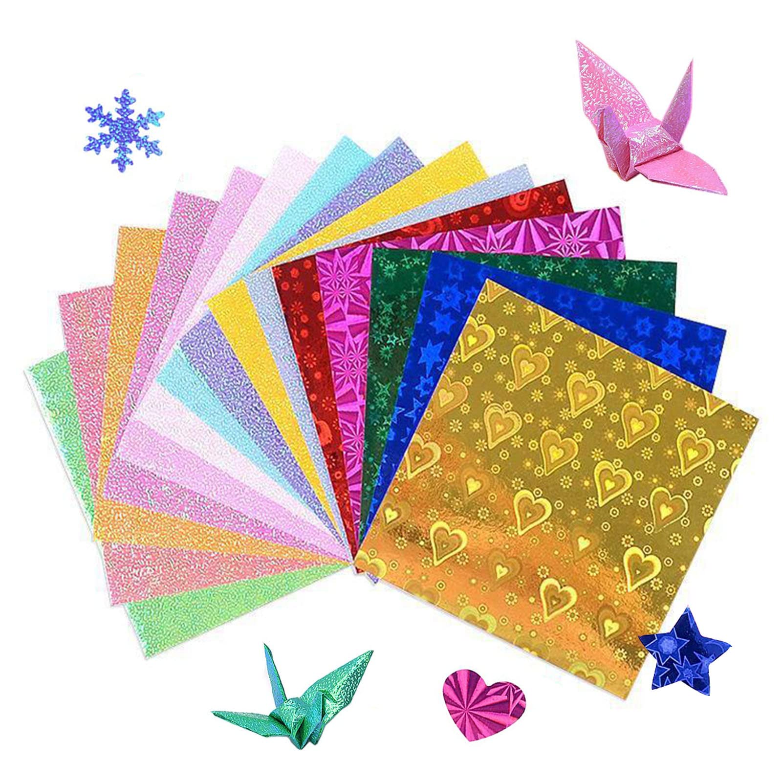 DFsucces 折り紙 100枚入 キラキラ紙 オーロラカラー ホイル折り紙 おりがみ 20cm 15色 ラッピング 誕生日パーティー装飾 手芸紙 DIY 工芸用品紙 (15cm*15色/100枚)のサムネイル