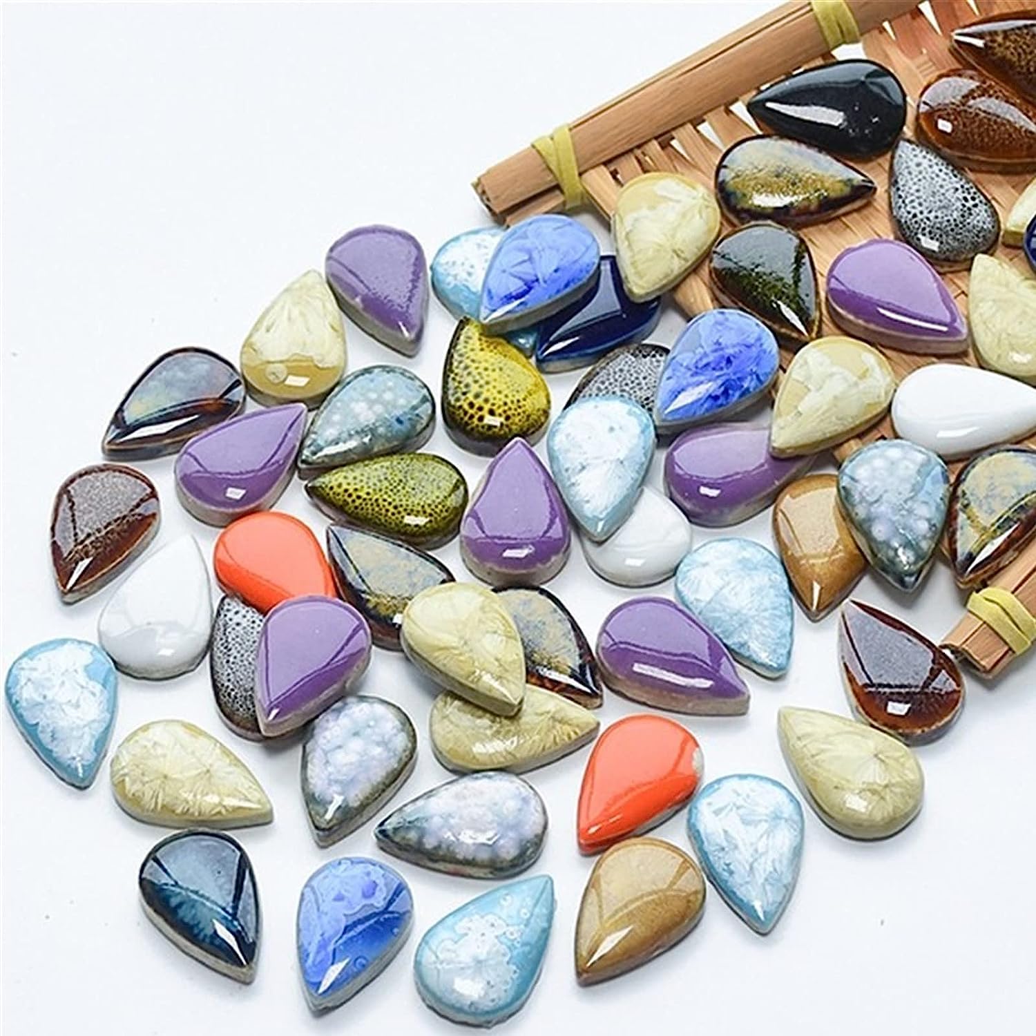 CarAngels セラミックモザイクタイル DIY 内装 デコレーション ハンドメイド クラフト 陶器手芸 500g入り きれいな自然石模様(しずく形・小)