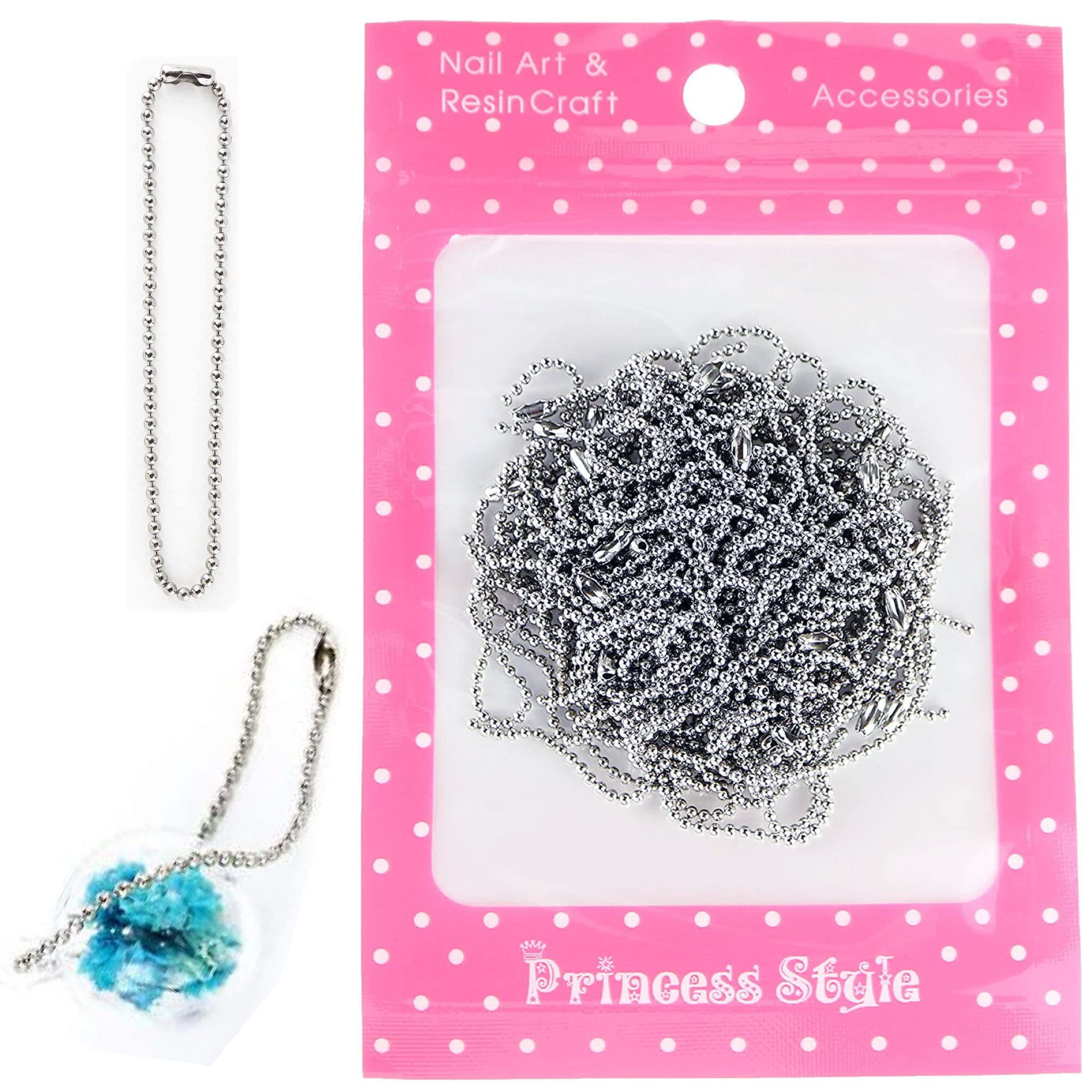 【送料無料】ボールチェーン コネクター付き シルバー 全長約12.5cm ボール径1.5mm 50本+予備セット