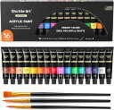Shuttle Art アクリル絵の具 アクリル顔料 16色セット ペイントブラシ3本付き 速乾 耐久 チューブ 12ml 手作り 布/石/ガラス/セラミックに描ける 子供用 イラスト 塗り絵 クラフト 美術 画材 宿題 初心者 専門家
