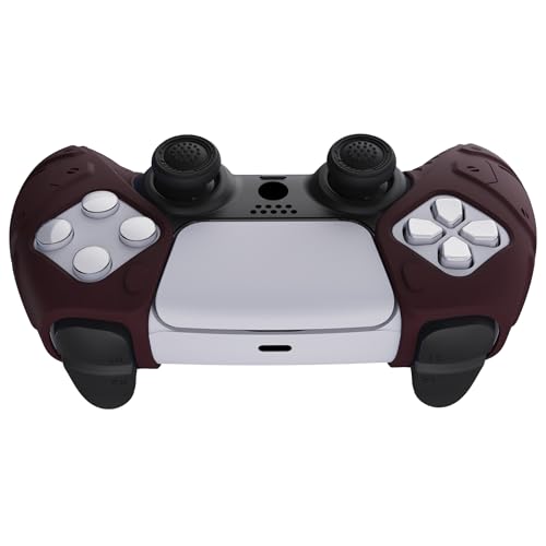 PlayVital ps5コントローラーに対応するカバー、人間工学に基づいたソフトコントローラーシリコングリップ部分だけに対応するケース、ps5コントローラーに対応する親指スティックキャップ付き、充電スタンドには使用できる【メカエディション-ワインレッド】