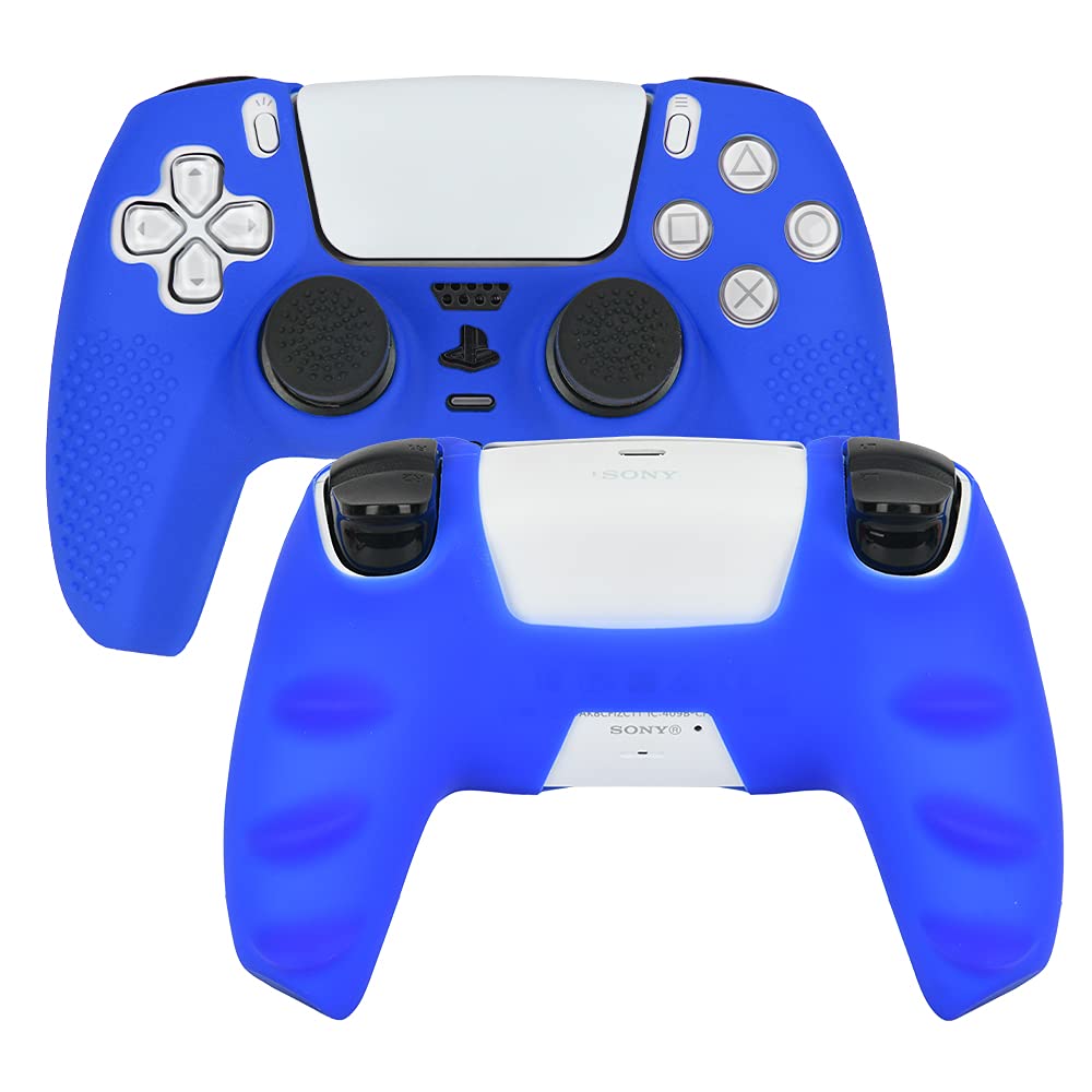 Ltenic ps5 コントローラー カバー シリコン素材 ps5 カバー コントローラー 滑り止め 簡単装着 超軽量 耐衝撃 傷つけ防止 保護ケース-ブルー(スティックキャップ 8個付)