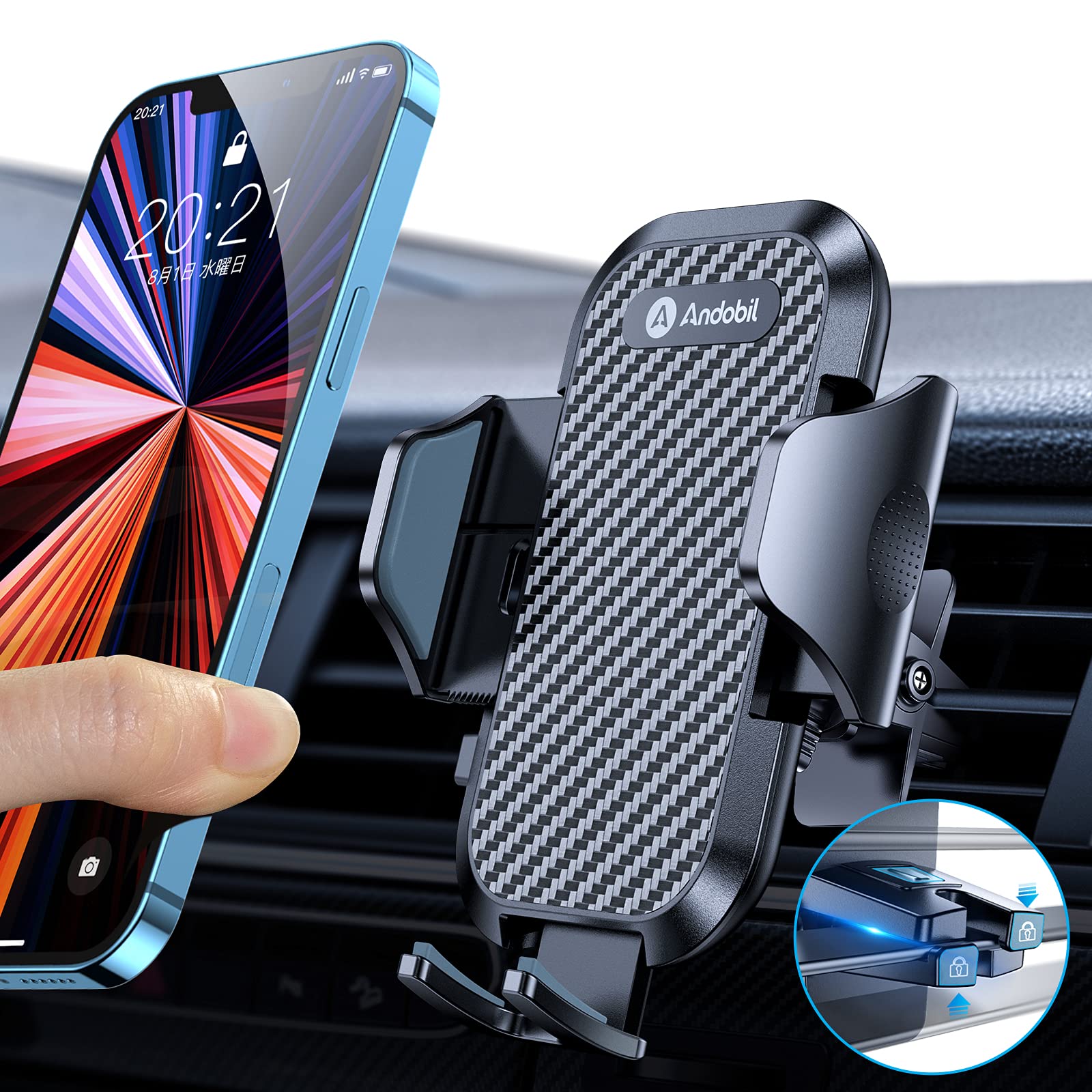 【2024年改良/最強の安定感】 Andobil スマホホルダー 車 【改良クリップ】 エアコン吹き出し口 車 スマホスタンド 取付簡単 車載ホルダー 片手操作...