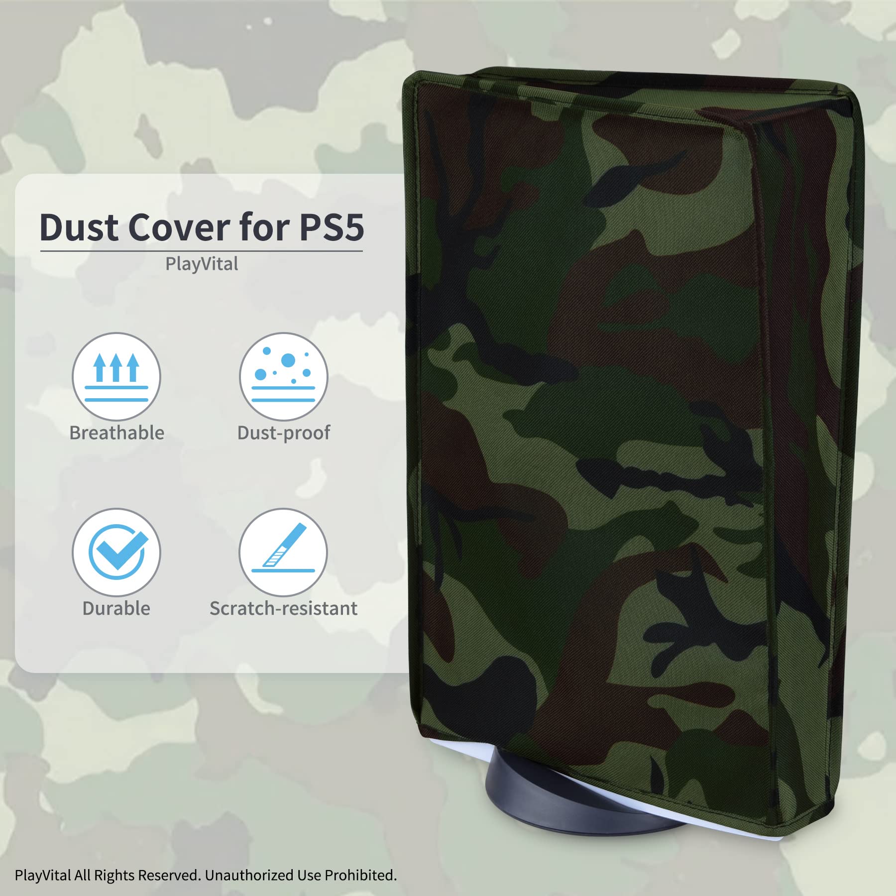 PlayVitalナイロン製防塵カバーはps5に適用可能、柔らかくてきれいなダストカバー（縦式）はプレーステーション5コンソールに適用可能。傷防止防水カバーはデジタルバージョンやディスクバージョンに対応する【フォレストカモフラージュ】