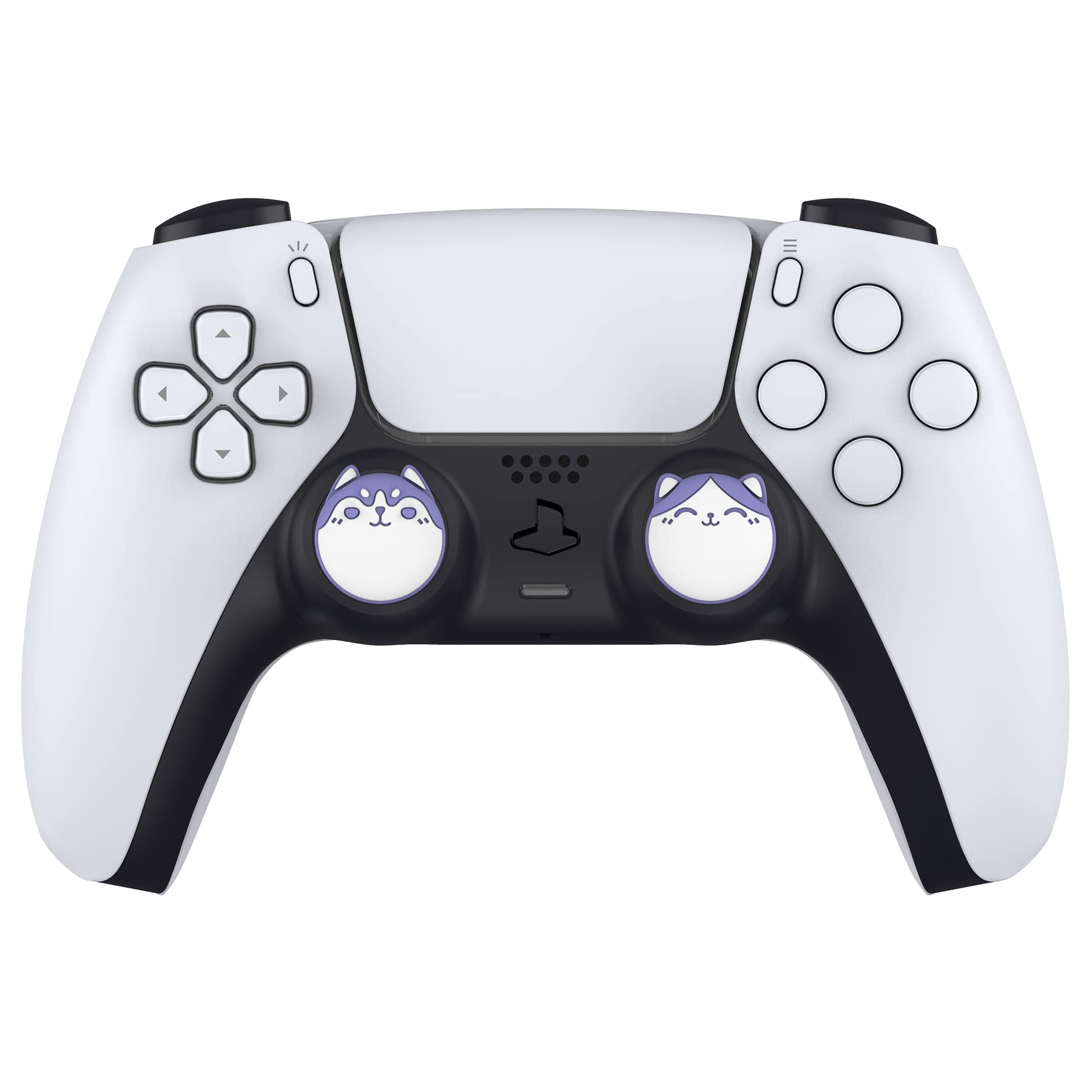 PlayVital ps5とps4コントローラーに対応用可愛いサムグリップキャップ、XboxシリーズX/Sコントローラーに対応用シリコンアナログスティックキャップカバー、Switch Proコントローラーに対応用サムスティックキャップ【ハスキー＆キティパタン‐ペールレッド＆ライトバイ