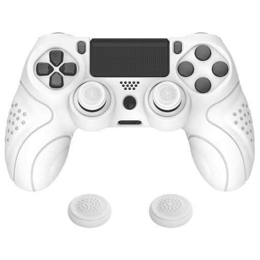 PlayVital ps4に対応する人間工学に基づいたソフト滑り止めコントローラーシリコンケースカバー、ps4 Slim/Proコントローラーに対応するジョイスティックキャップ付き【ホワイト】 PlayVital ps4に対応する人間工学に基づいたソフト滑り止めコントローラーシリコンケースカバー、ps4 Slim/Proコントローラーに対応するジョイスティックキャップ付き【ホワイト】