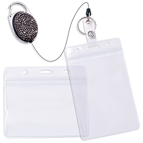 Kalevel キーホルダーリール 伸びる リール式 クリップ付き キラキラ おしゃれ 金具 キーリング カラビナ 強力 鍵 紛失防止 黒 セット