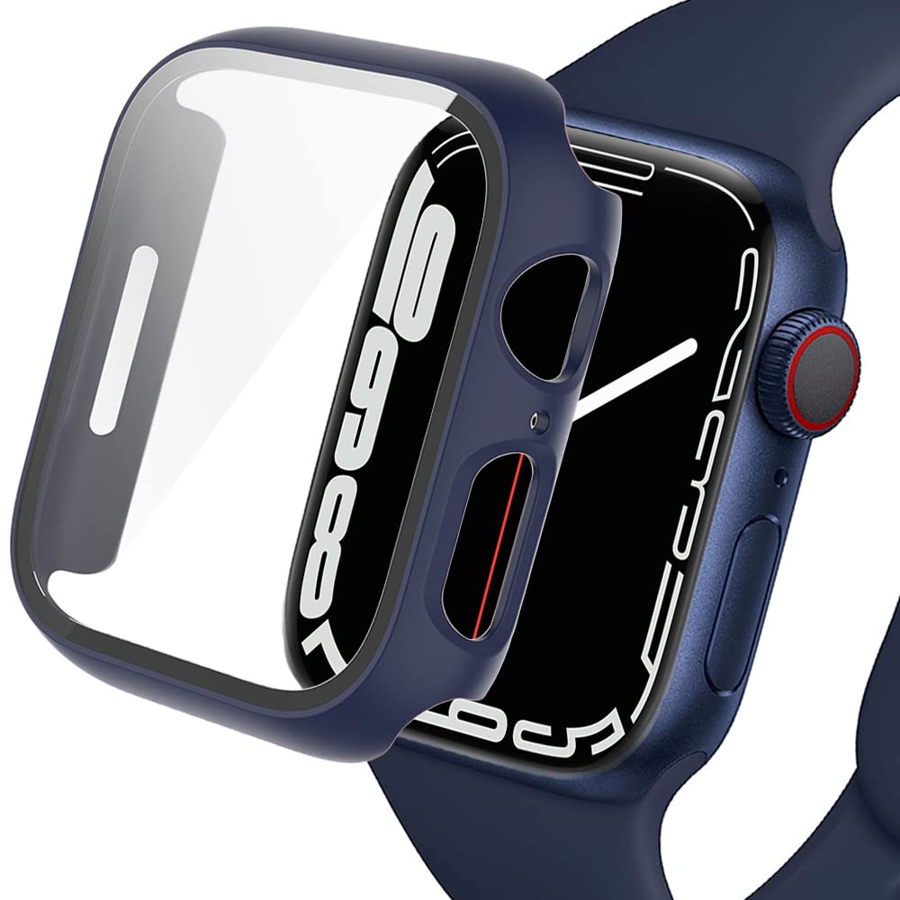 Miimall Apple watch series 8 2022 45mm/7 2021 45mm カバー apple watch 8 保護フィルム 45mmアップルウォッチ シリーズ 7 保護ケース キズ防止 軽量 硬度9H PC素材 液晶全面保護 Apple Watch Series 7 強化ガラス ケース(45mm|ブルー色)