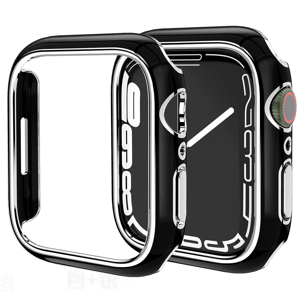 Miimall 対応 Apple Watch 8 41mm/7 41mmケース アップルウォッチシリーズ 8 2022/7 ケース PC材質 オシャレ設計 傷防止 防塵 軽量 防衝撃 保護バンパー Apple Watch Series 7 側面カバー（41mm|ブラックx縁：シルバー）