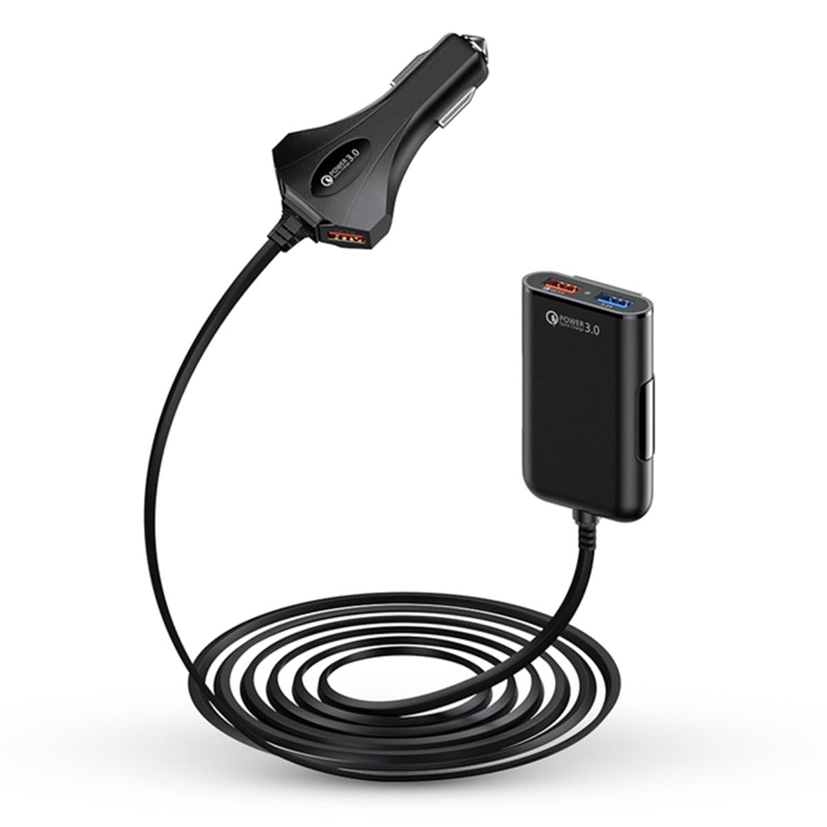 Zukida Quick Charge 3.0 車載充電器 シガーソケットチャージャー 後部座席充電 最大出力 5V/12A 4ポート USB急速充電器 QC 3.0対応(Black-12A)