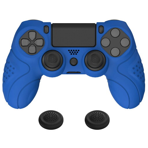 PlayVital ps4に対応する人間工学に基づいたソフト滑り止めコントローラーシリコンケースカバー、ps4 Slim/Proコントローラーに対応するジョイスティックキャップ付き【ブルー】 PlayVital ps4に対応する人間工学に基づいたソフト滑り止めコントローラーシリコンケースカバー、ps4 Slim/Proコントローラーに対応するジョイスティックキャップ付き【ブルー】