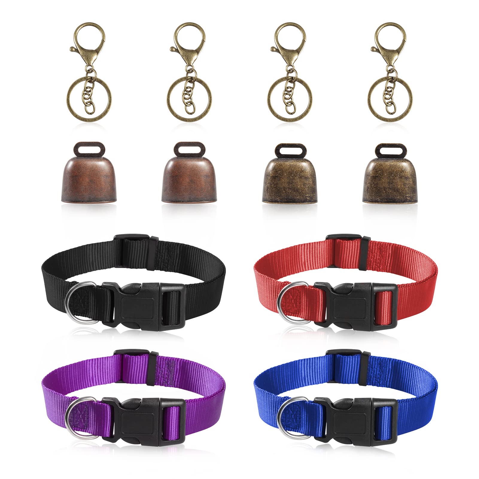 【送料無料】LEONTOOL ヤギの鐘と首輪セット4個の牛の馬の羊の放牧銅の鐘とロブスターの爪の留め金牛の馬の羊のヤギの首輪小さなペット盗難防止アクセサリー