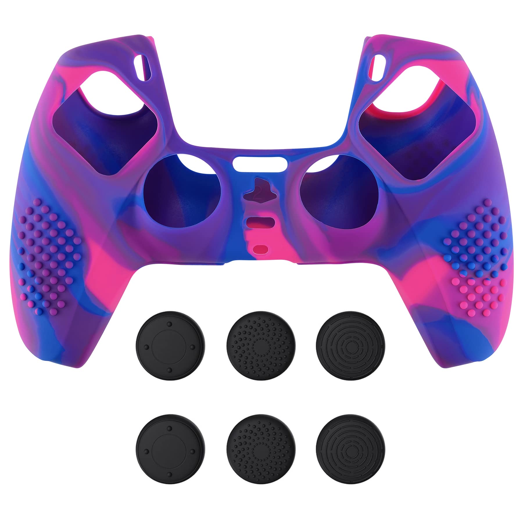 eXtremeRate PlayVital 3Dスタッズエディション ps5コントローラーに対応用保護カバー、滑り止めシリコンスキンケースカバー、ps5コントローラー対応用人間工学に基づいたソフトラバー、保護ケース親指スティックキャップ付き【ピンク＆パープル＆ブルー】