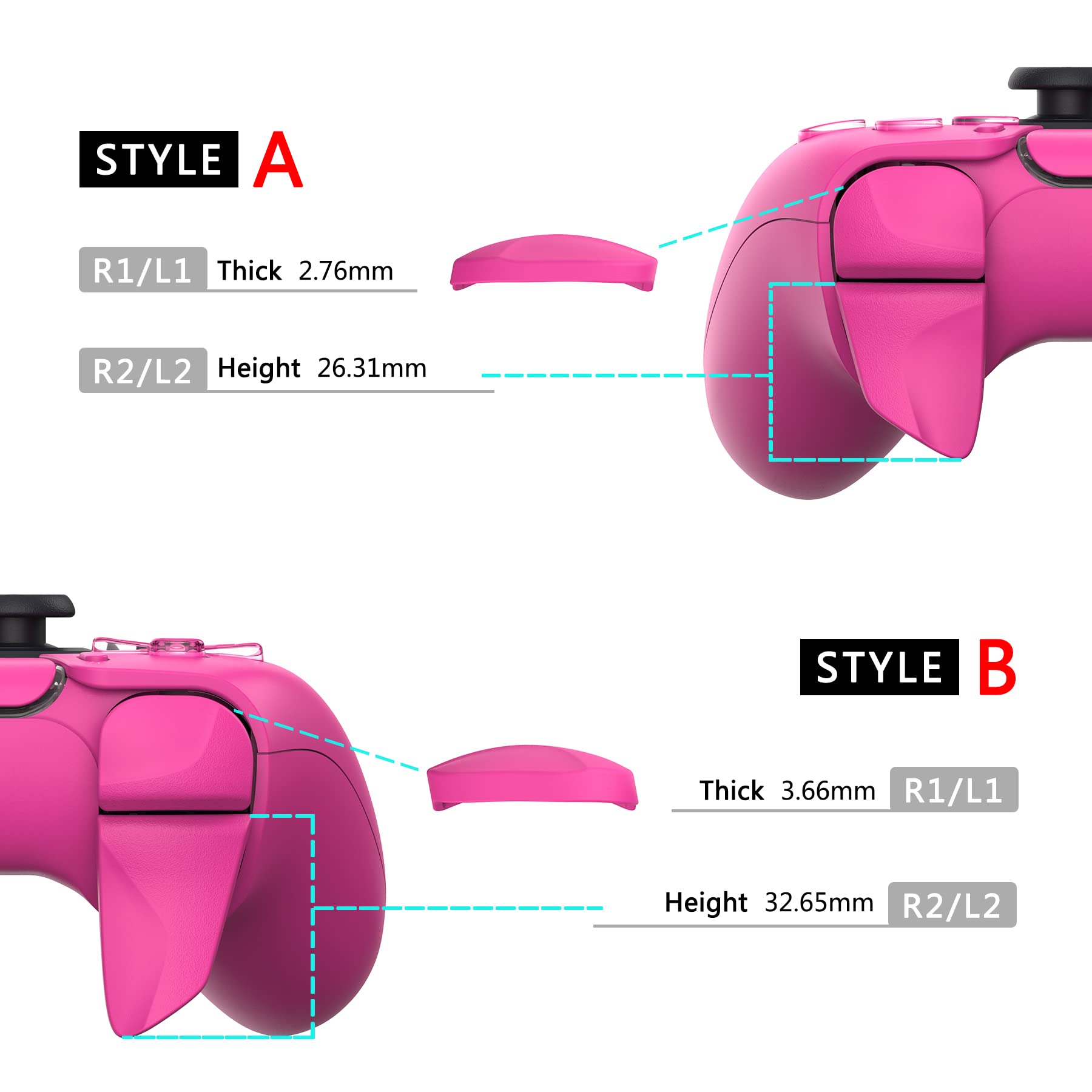 PlayVital ps5コントローラーに対応用2ペアショルダーボタンエクステンショントリガー、ps5 edge対応用ゲーム改善アジャスター、ps portal対応用バンパートリガーエクステンダー【ノヴァピンク】