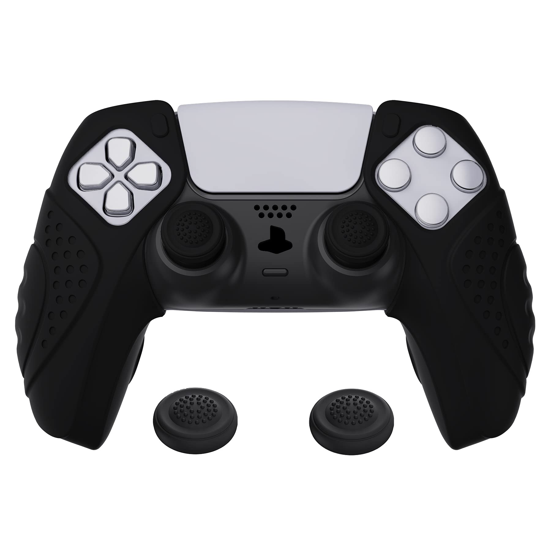 PlayVital ps5コントローラーに対応用シリコンカバー、グリップ部分だけに適用するケースカバー【ガーディアンエディション】ブラック