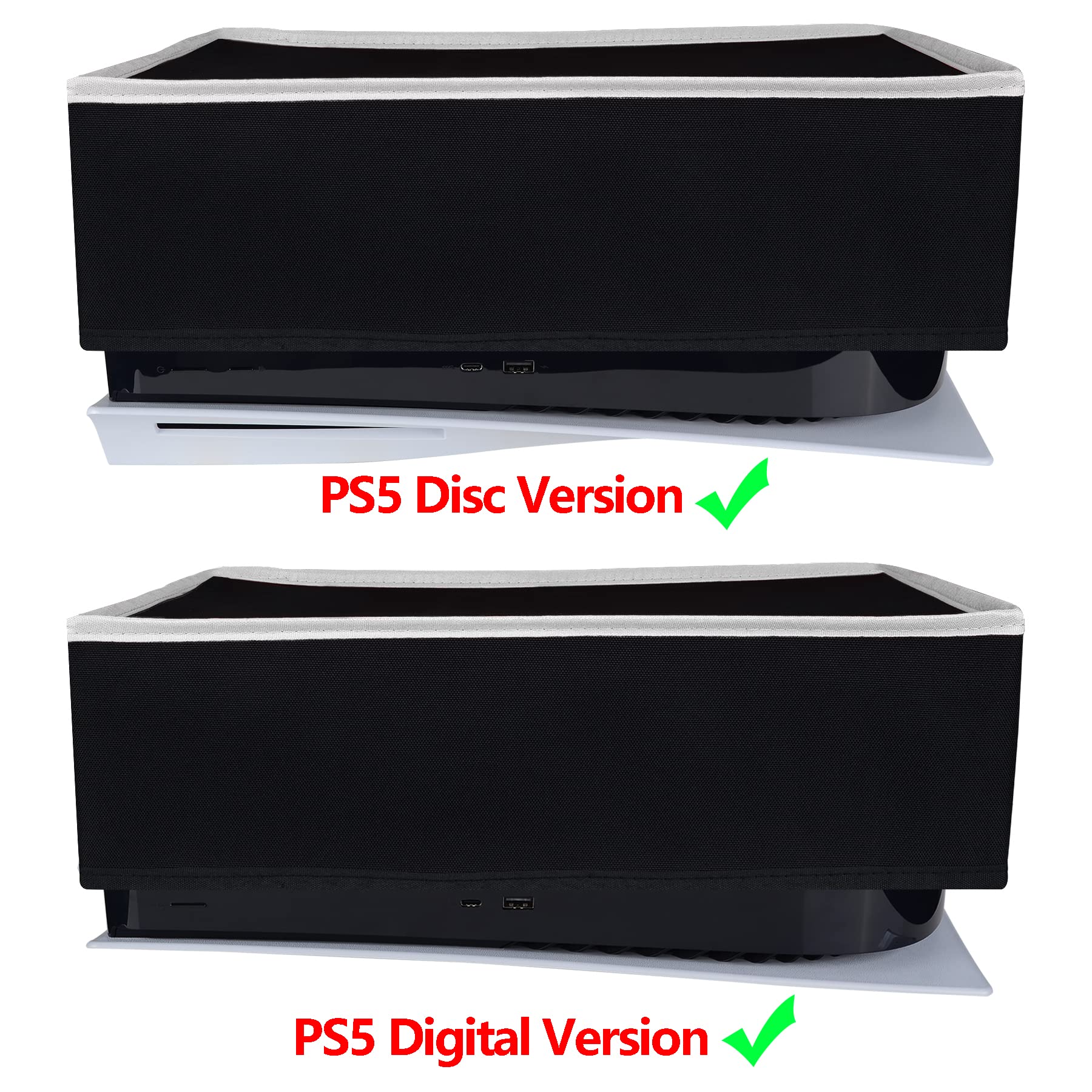 PlayVitalナイロン製防塵カバーはps5に適用可能、柔らかくてきれいなダストカバー（横式）はプレーステーション5コンソールに適用可能。傷防止防水カバーはデジタルバージョンやディスクバージョンに対応する【ブラック】