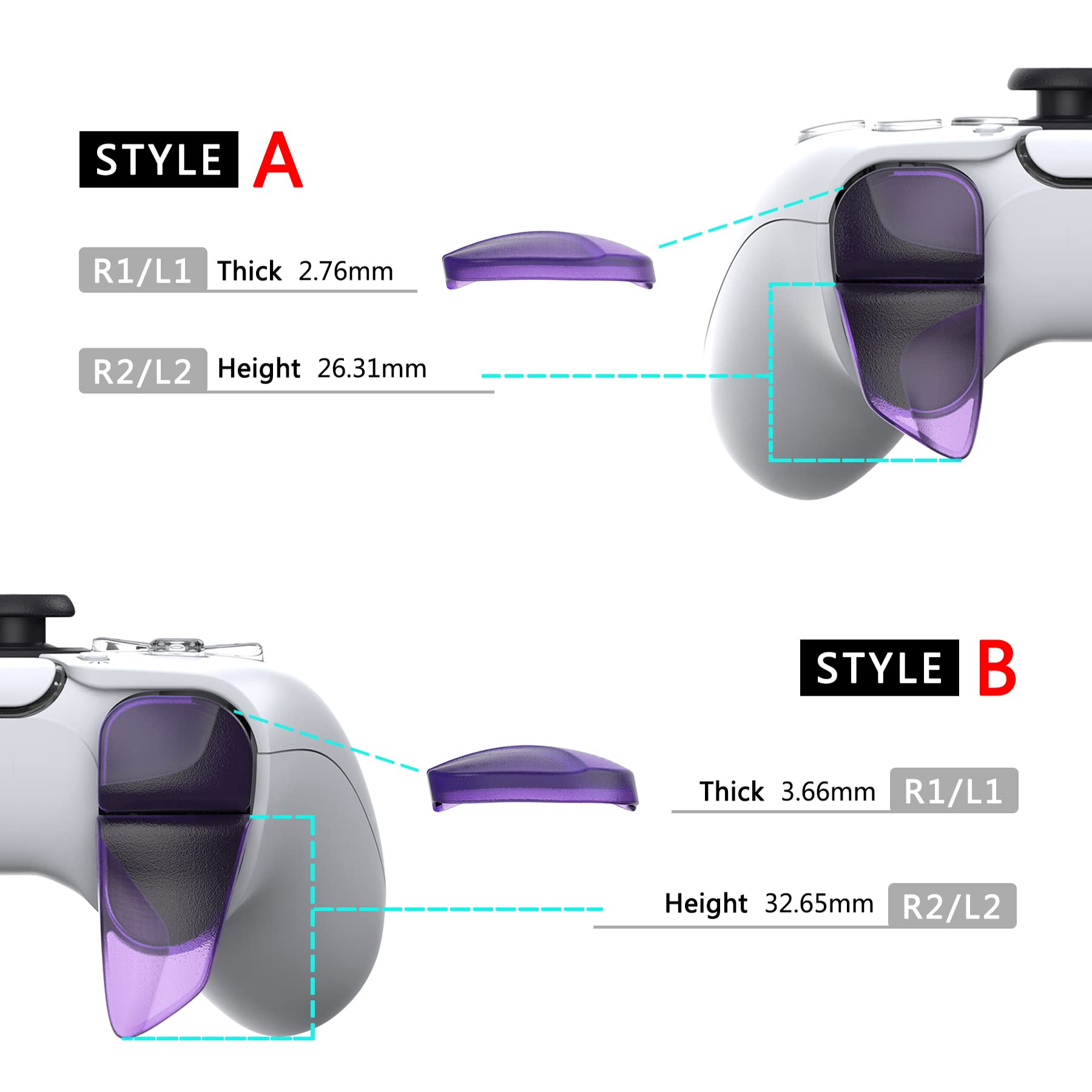 PlayVital ps5コントローラーに対応用2ペアショルダーボタンエクステンショントリガー、ps5 edge対応用ゲーム改善アジャスター、ps portal対応用バンパートリガーエクステンダー【クリアパープル】