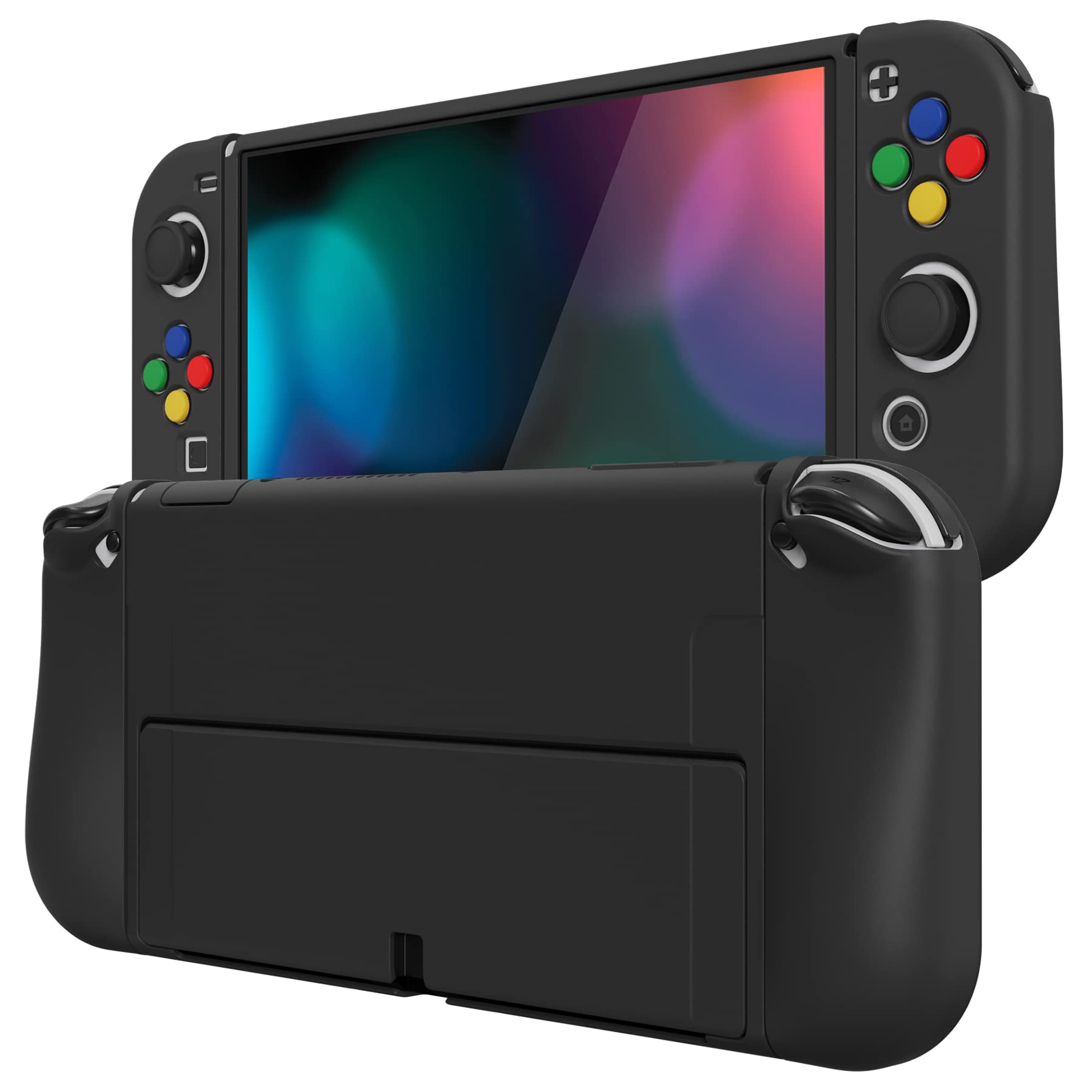 PlayVital ZealProtect Nintendo Switch有機elに対応用ソフト保護シェル、Switch OLEDに対応用フレキシプロテクタージョイコングリップカバーサムグリップキャップとABXY方向ボタンキャップ付き【ブラック】