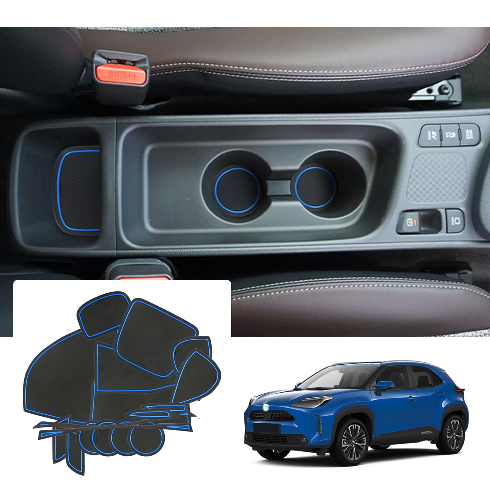 楽天1000カットカルペディエム【GAFAT】TOYOTA ヤリスクロス トヨタ MXPJ10/MXPJ15/MXPB10/MXPB15型 2020年モデル〜現行 YARiS CROSS 新型 専用 ドアポケットマット ラバーマット ゴム 防音 ドリンクホルダー ドレスアップ インテリアラバーマット 汚れ防止 右ハンドル専用 傷防止 滑り止め （ブルー）