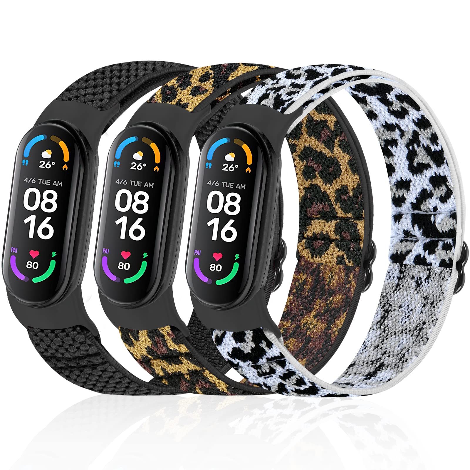 [Huamanlou] コンパチブル Xiaomi Mi Band 7/6/5 バンド 、弾性スポーツ 柔らかく快適で通気性の良い無段階で長さ調節ナイロンループ換えバンド3 Pack