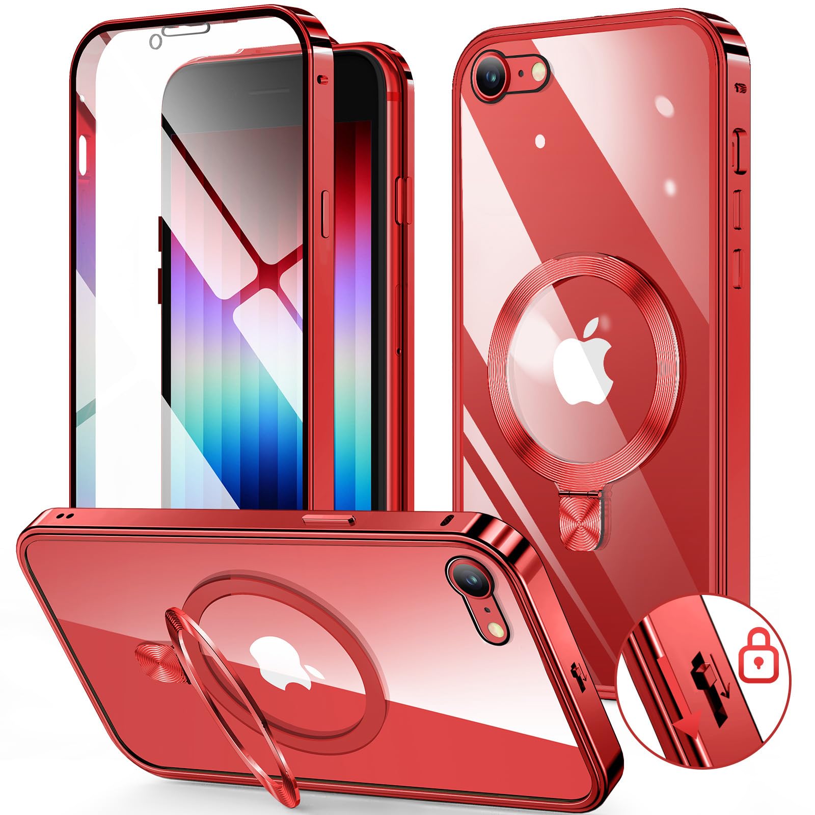 HGUTREY【スタンド機能付き・アクションボタン】 iPhone SE3 用 ケース 第3世代 2022 iPhone SE2 ケー..