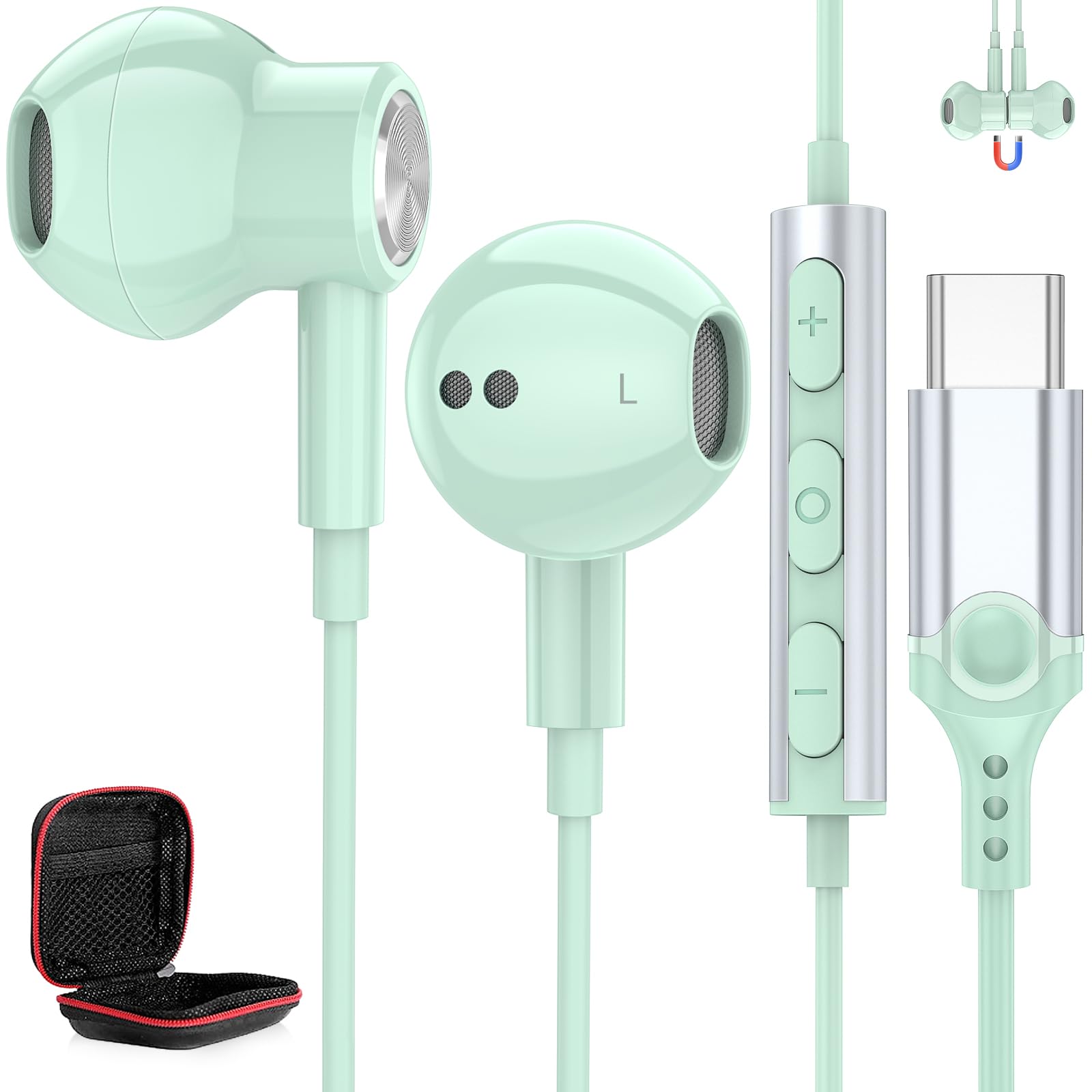 タイプ c イヤホン 有線 マイク付き DACチップ内蔵・HiFi音質 USB Type C イヤフォン 通話可能 磁気 対応iPhone 15 16/iPad...