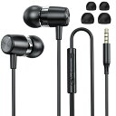2024新発品 イヤホン 有線イヤホン 3.5mmジャック HIFI音質 音量調整 重低音 ノイズキャンセリング マイク付き 通話可能 ハイレゾ クリア通話 音量調節 ステレオイヤフォン スマホイヤホン (黒)(2)