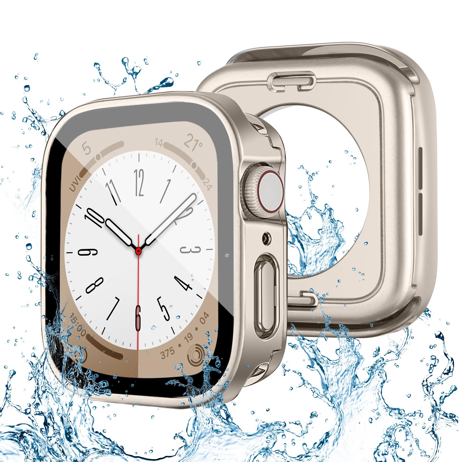 【2 in 1防水設計】POLINK 対応 アップルウォッチ カバー Series 9/8/7/SE/6/5/4 44mm PC素材 強化ガラス 対応 Apple Watch カバー防水 一体型 新デザイン 3D直角エッジ超薄型 高耐久 耐衝撃 高透過率 指紋防止 対応 Apple Watch ケース 全面保護 スターライト