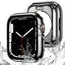 【2023冬強化版】ILYAML for Apple Watch ケース 360度全面防水 バンド 水泳・スポーツ専用 ガラスフィルム 一体型 apple watch 用 カバー 360フルボディ防水 アップルウォッチ ケース Apple Watch Series9/8/7 45mm対応 光沢のブラック(2)