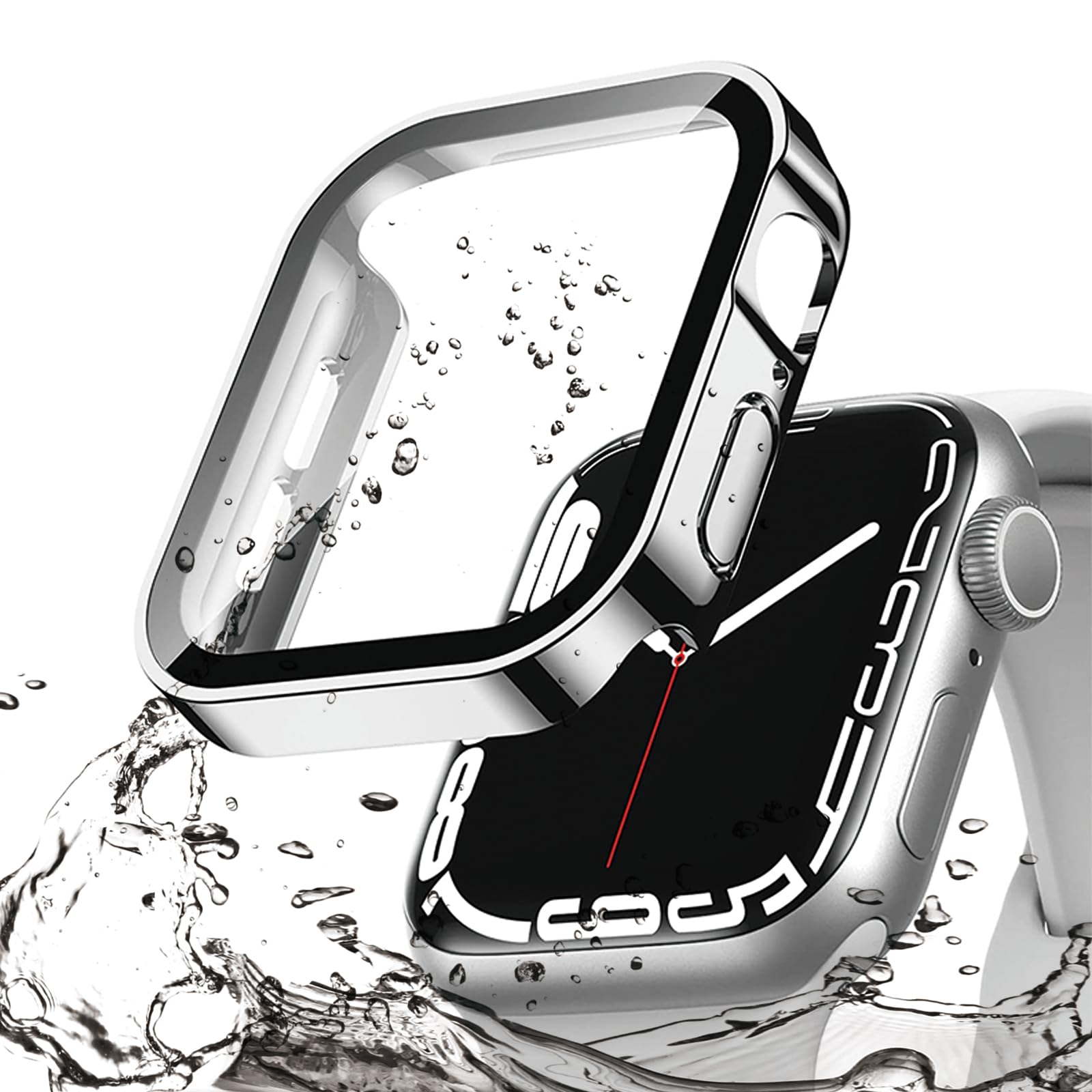 【2024新型】FALSAD Apple Watch カバー 45mm/41mm 対応 アップルウォッチ Series 9/8/7 保護ケース、新デザイン3D直角エッジ PC+ガラス画面 防水 耐衝撃 超薄型 軽量 高透過率 高タッチ感度 指紋防止 装着簡単 一体型 全面保護 (iWatch 41mm シルバー)