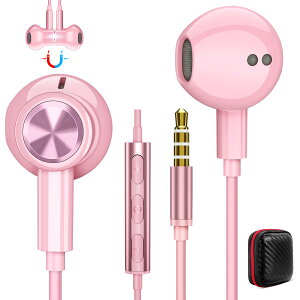 イヤホン 有線 マイク付き 3.5mmジャック 磁気 対応AQUOS sense8/7 wish2 対応Redmi 12C 対応OPPO Reno9A リモコン付き 通話対応 イヤフォン パソコン PC 用 テレワーク対応iphone 6s/SE PS4 switch 対応arrows対応moto g13 g52j Xperia/for Galaxy ギフト ピンク