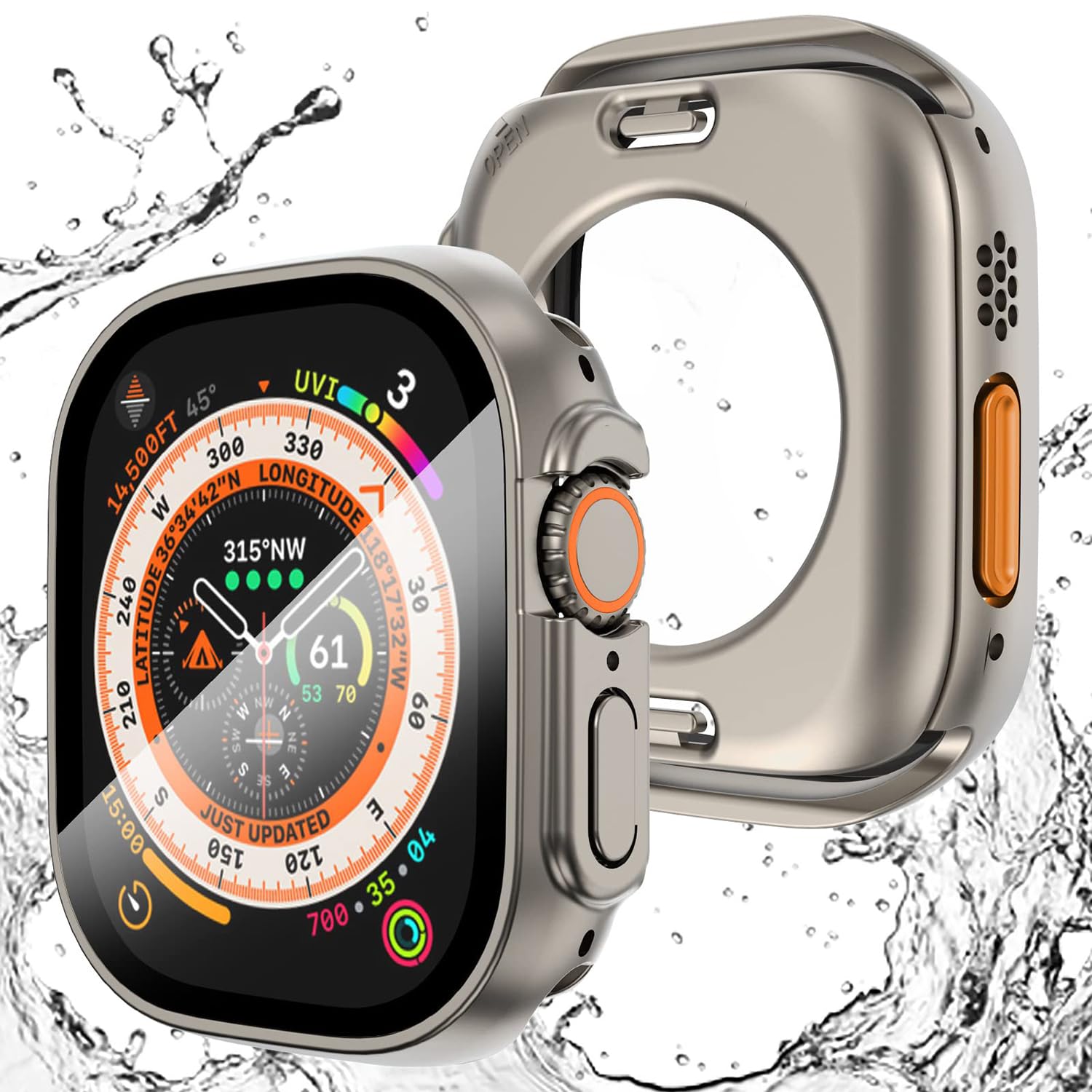 TALENANA for Apple Watch Ultra 2/Ultra ケース 49mm 【3 in 1防水設計】 アップルウォッチ液晶保護フィルム+防水保護ケース+背面ケースの3 in 1デザイン Apple Watch Ultra 2/Ultra 高タッチ感度 PC素材 全面保護 防傷 (Apple Watch Ultra 2/Ultra,49mm,チタンカラー)