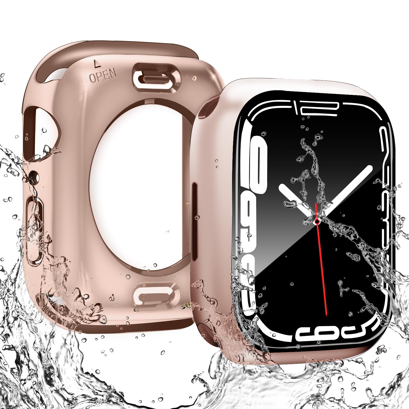 [ILYAML] 【2023冬強化版】 for Apple Watch ケース 360度全面防水 バンド 水泳・スポーツ専用 ガラスフィルム 一体型 apple watch 用 カバー 360フルボディ防水 アップルウォッチ ケース Apple Watch Series9/8/7 45mm対応 ローズゴールド