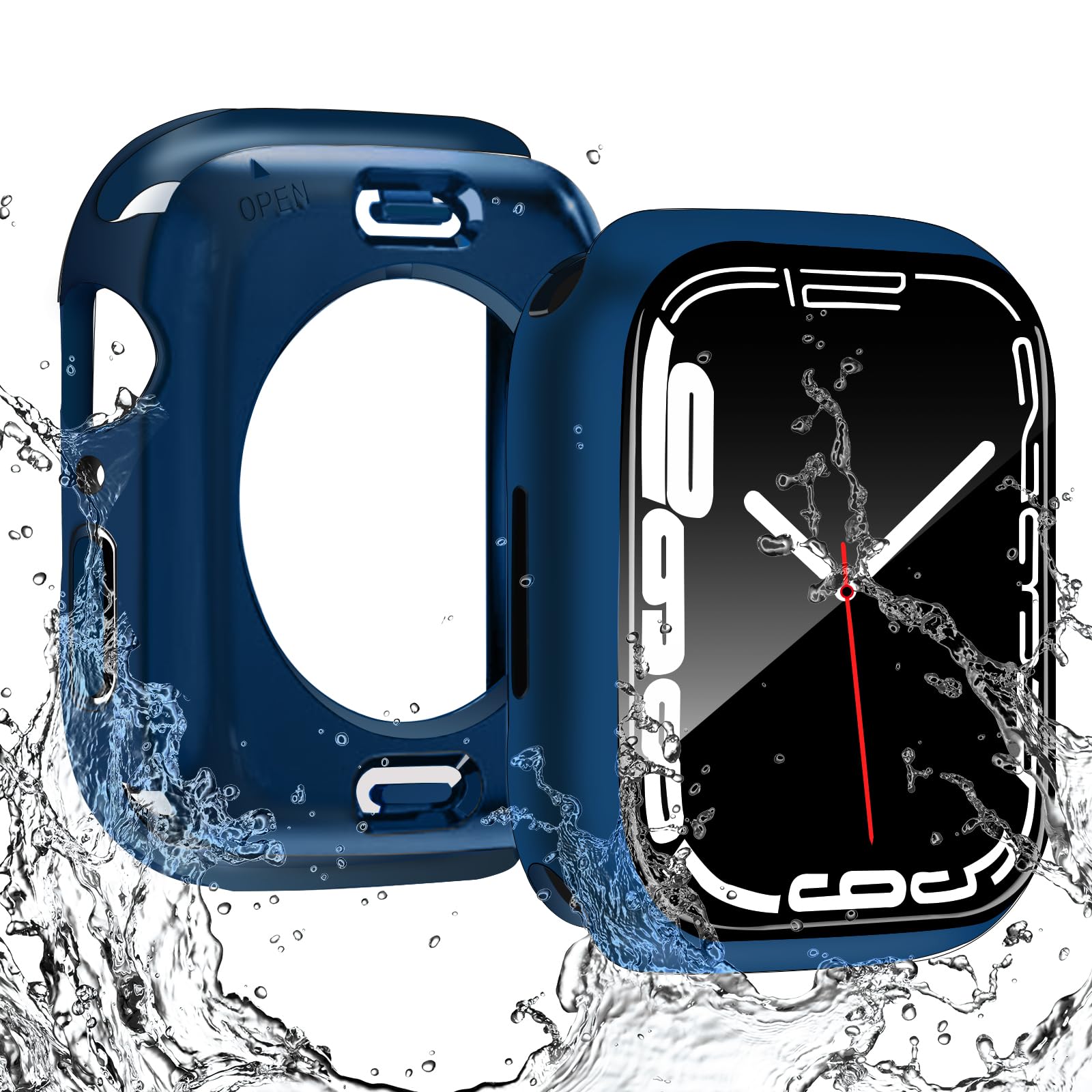 [ILYAML] 【2023冬強化版】 for Apple Watch ケース 360度全面防水 バンド 水泳・スポーツ専用 ガラスフィルム 一体型 apple watch 用 カバー 360フルボディ防水 アップルウォッチ ケース Apple Watch Series9/8/7 41mm対応 ブルー