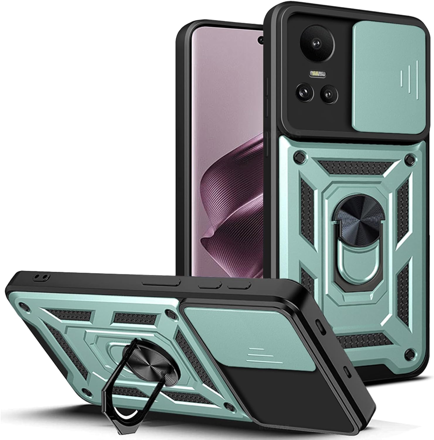 OPPO Reno 10 Pro 5G / Reno 10 5G ケース『AFINER』新型 TPU+PC カバー リング 360度回転 スタンド機能 車載ホルダー対応 レンズ保護 OPPO Reno 10 Pro 5G / Reno 10 5G 専用 耐衝撃 衝撃吸収 指紋防止 擦り傷防止 着脱簡単 （グリーン）