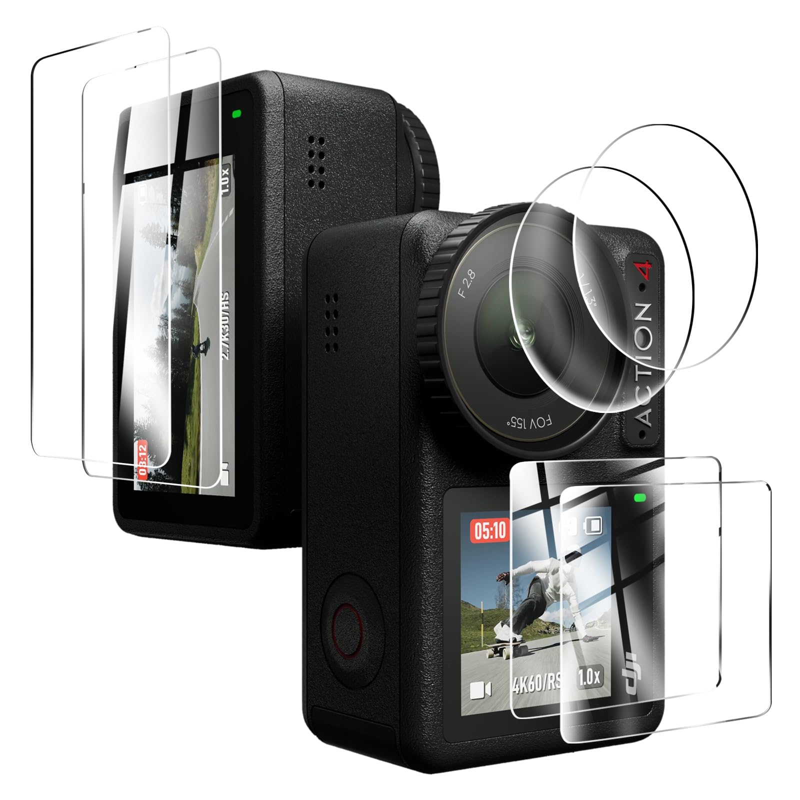 対応 DJI Osmo Action 4 イン画面用2枚+サブ画面用2枚 スクリーンガラスフィルム + 2枚 DJI Osmo Actio..