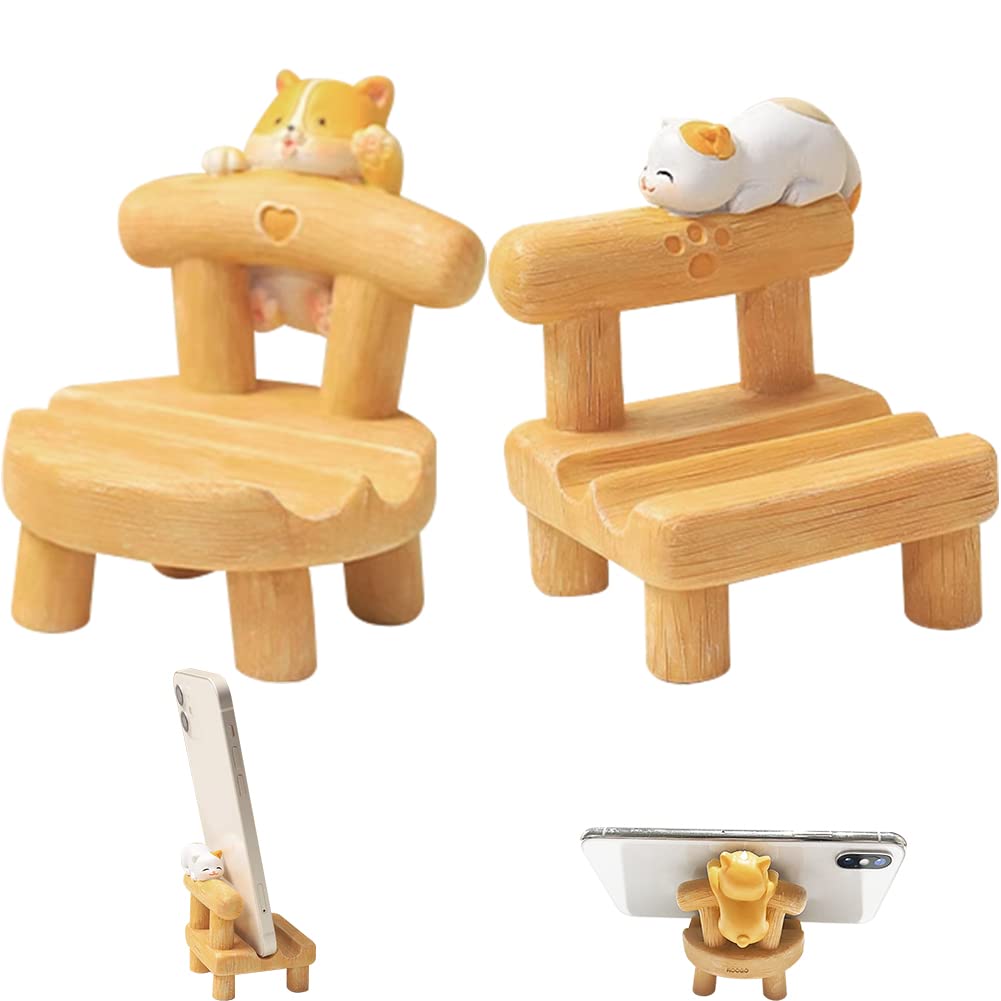 【送料無料】Umora スタンド スマホスタンド 犬 猫 かわいい 椅子型 スマートフォン用 携帯電話 インテリア スマホホルダー 二つ角度調節 2個