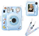 Rieibi instax mini 12 ケース、インスタックスミニ 12 ケース チェキ カバー 12 Fujifilm チェキ 12 ケース クリア チェキ カバー 12 Instax mini12 ケース instax mini 12 カバー instax mini12 保護ケース ファイル収納ポケット付き ショルダーストラップ付き ステッ
